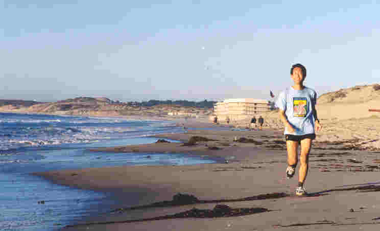 jogging along the beach